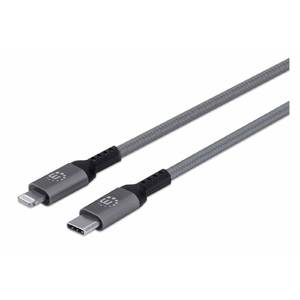 Kabel USB C/MFi-Certified 8-PinLightning MANHATTAN, moški/moški, 1m, sive barve