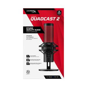 Mikrofon HP HyperX 2 QuadCast, za PC, PS5 ali Mac, vgrajen nosilec proti vibracij